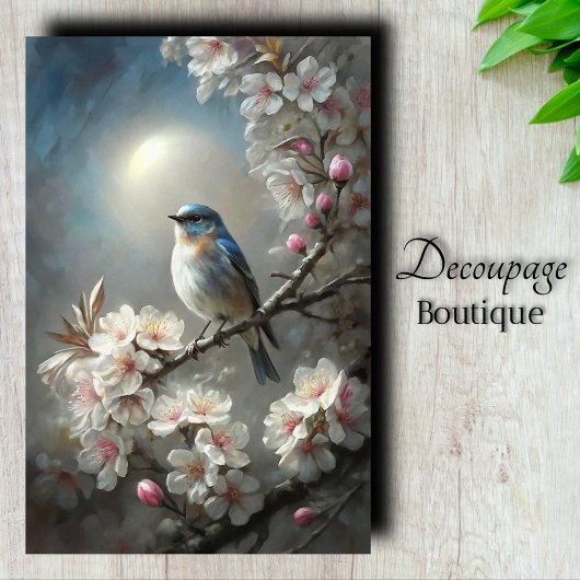 Papier Mousseline Oiseau Bleu Clair de Lune Découpage