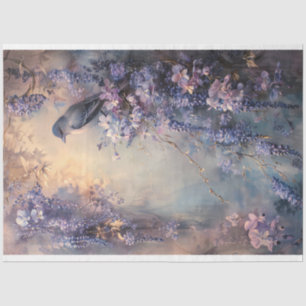 Papier Mousseline Oiseau bleu éthéré et glycine violette