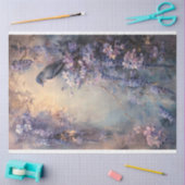 Papier Mousseline Oiseau bleu éthérée et glycine violette (Artisanat)