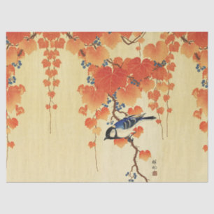 Papier Mousseline Oiseau bleu Tit, Branche de Paulownia, Feuilles ro