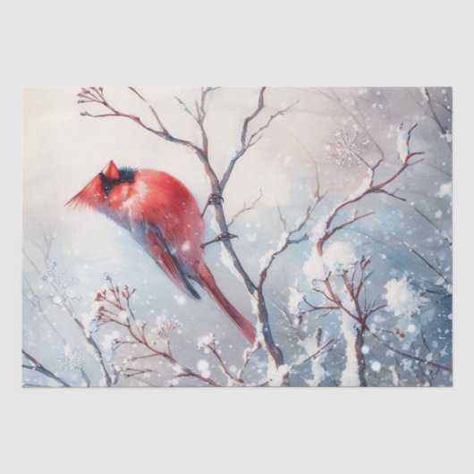 Papier Mousseline Oiseau cardinal rouge d'hiver (Recto)