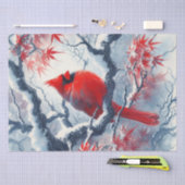 Papier Mousseline Oiseau cardinal rouge d'hiver (Artisanat)