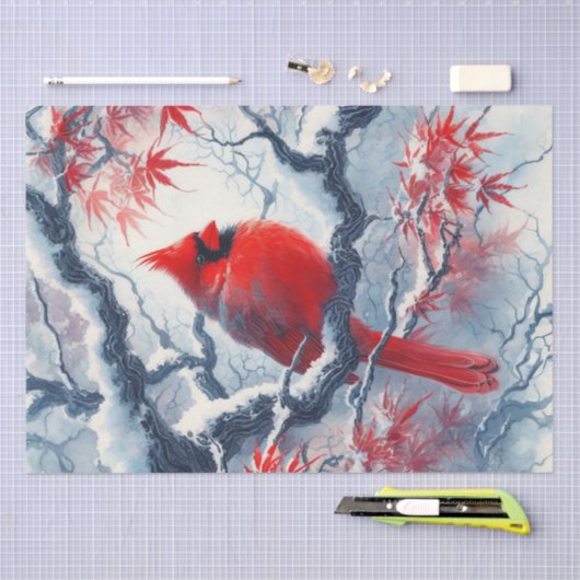 Papier Mousseline Oiseau cardinal rouge d'hiver (Artisanat)