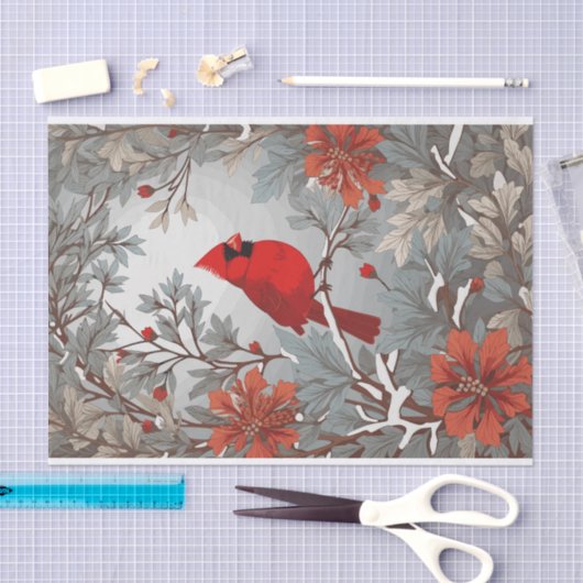 Papier Mousseline Oiseau cardinal rouge hivernal (Artisanat)