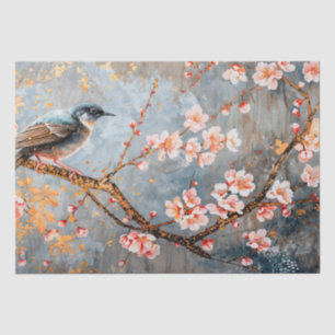 Papier Mousseline Oiseau d'aquarelle sur la fleur de cerisier