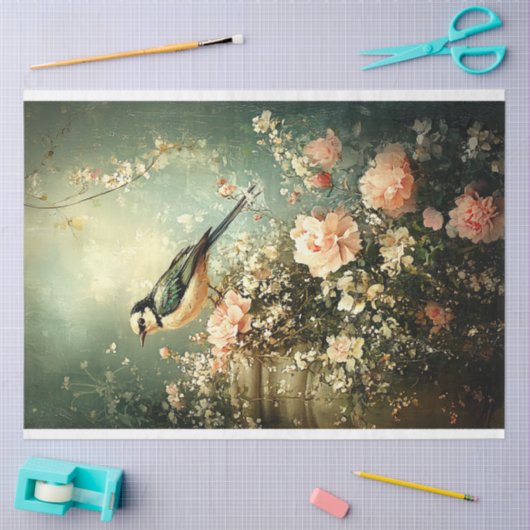 Papier Mousseline Oiseau de printemps vert (Artisanat)