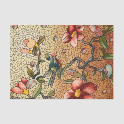 Papier Mousseline Oiseau de style en verre souillé sur un arbre (Recto)