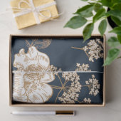 Papier Mousseline Oiseau en fleur Marine Blanc et Or (Cadeau)