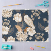 Papier Mousseline Oiseau en fleur Marine Blanc et Or (Artisanat)