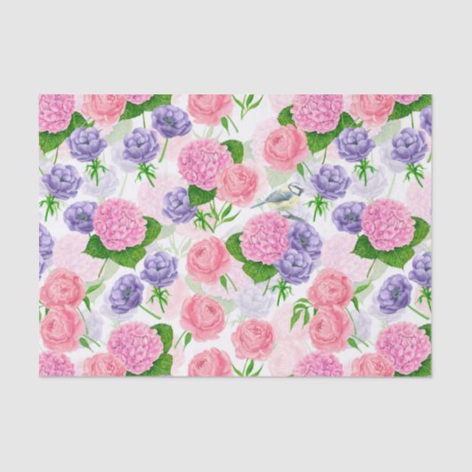 Papier Mousseline Oiseau et fleurs (Recto)