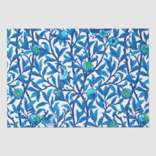 Papier Mousseline Oiseau et grenade Art Nouveau, Bleu de Cobalt