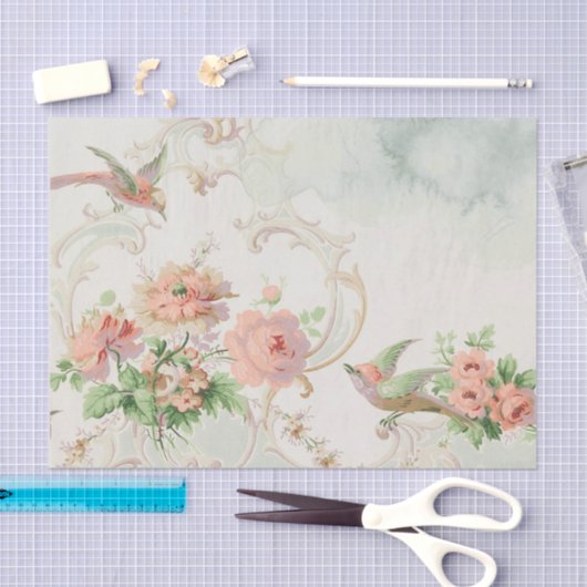 Papier Mousseline Oiseau floral romantique (Artisanat)