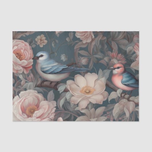 Papier Mousseline Oiseau floral vintage (Recto)