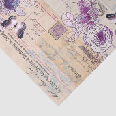 Papier Mousseline Oiseau illustré avec fleurs en colage violet (Détail)