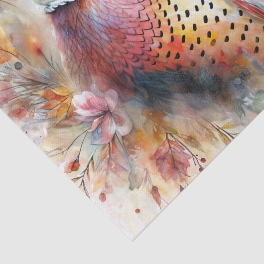 Papier Mousseline Oiseau Pheasant D'Automne Parmi Le Liquide D'Autom (Détail)