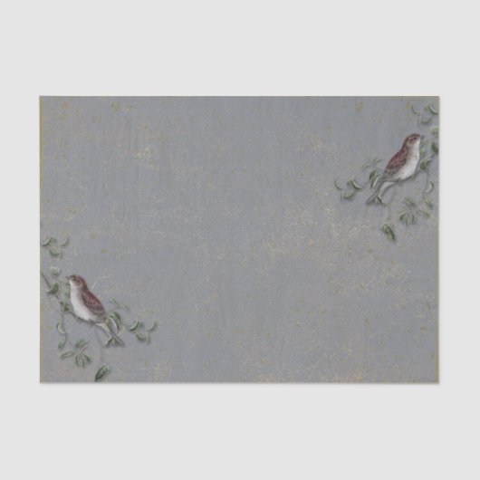 Papier Mousseline Oiseau vintage et branches (Recto)