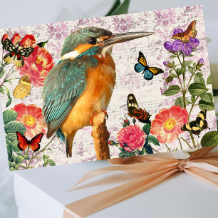 Papier Mousseline Oiseau vintage, Fleurs Papillons Musique, Découpag
