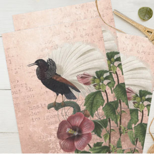 Papier Mousseline Oiseau vintage floral tropical