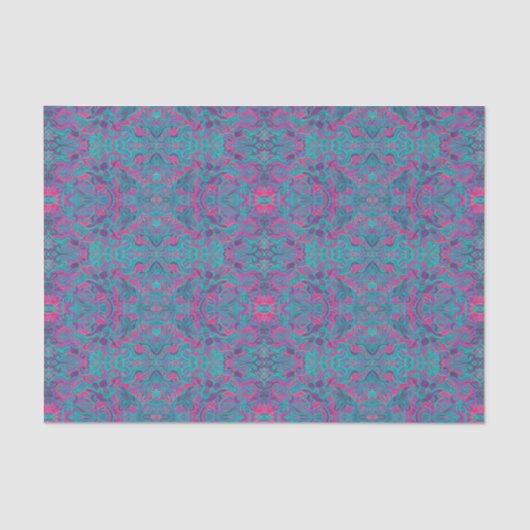 Papier Mousseline Oiseaux Arabesque Bohème Turquoise Purple Fuchsia (Recto)