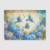 Papier Mousseline Oiseaux Bleus vintages Et Hydrangeas (Recto)