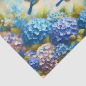 Papier Mousseline Oiseaux Bleus vintages Et Hydrangeas (Détail)