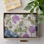 Papier Mousseline Oiseaux bleus vintages, Fleurs violettes, Musique  (Cadeau)