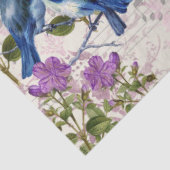 Papier Mousseline Oiseaux bleus vintages, Fleurs violettes, Musique  (Détail)