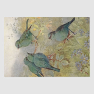 Papier Mousseline Oiseaux bleus vintages sur une branche de verdure