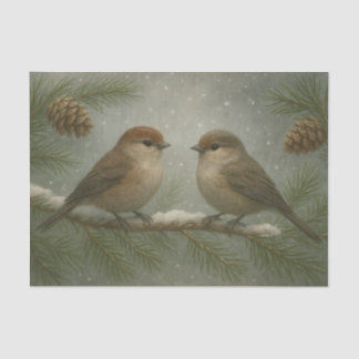 Papier Mousseline Oiseaux chanteurs d'hiver sur une branche enneigée