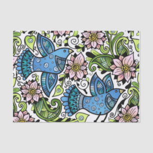 Papier Mousseline Oiseaux _Chirping et Flowers_Gift de ressort de