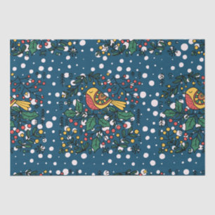 Papier Mousseline Oiseaux Colorés Avec Motif Floral Vintage Bleu