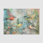 PAPIER MOUSSELINE OISEAUX COLORÉS DANS LE JARDIN DÉCOUPAGE MÉDIA (Recto)