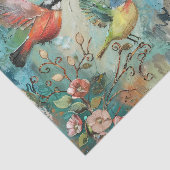 PAPIER MOUSSELINE OISEAUX COLORÉS DANS LE JARDIN DÉCOUPAGE MÉDIA (Détail)