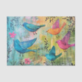 PAPIER MOUSSELINE OISEAUX COLORÉS EN VOL DÉCOUPAGE MÉDIA (Recto)