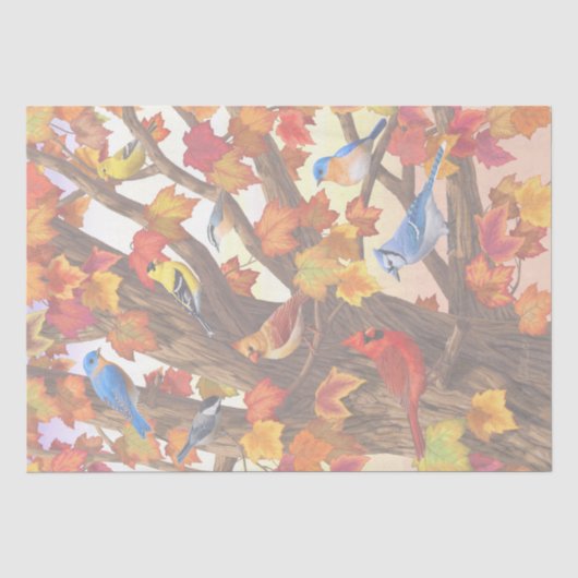 Papier Mousseline Oiseaux dans l'érable d'automne (Recto)