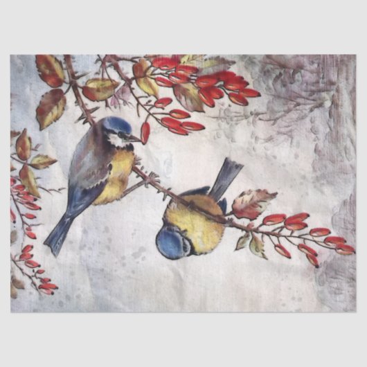 Papier Mousseline Oiseaux d'automne 4 Papier de fond de découpage (Recto)