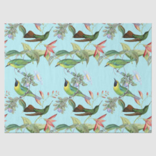 Papier Mousseline Oiseaux de brousse et fleurs sur la page vert clai