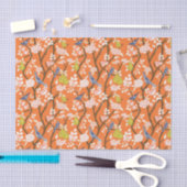 Papier Mousseline Oiseaux de Chinoiserie orange et bleu (Artisanat)