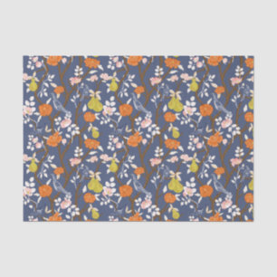 Papier Mousseline Oiseaux de la Chinoiserie Bleue et Orange