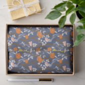 Papier Mousseline Oiseaux de la Chinoiserie Bleue et Orange (Cadeau)