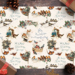 Papier Mousseline Oiseaux de neige vintages et voeux de Noël<br><div class="desc">Motif de vacances nostalgique et sans couture adapté des cartes de voeux victoriennes classiques avec un collage d'oiseaux vintages doux de neige avec des salutations de Noël rustiques sur arrière - plan neutre en détresse.</div>