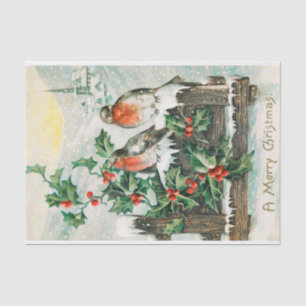 Papier Mousseline Oiseaux de Noël Vintage et Neige d'hiver Holly