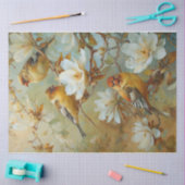 Papier Mousseline Oiseaux de printemps dorés 2 (Artisanat)