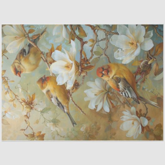 Papier Mousseline Oiseaux de printemps dorés 2 (Recto)