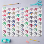 Papier Mousseline Oiseaux d'hirondelle blancs colorés motif (Artisanat)