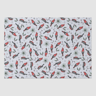 Papier Mousseline Oiseaux d'hiver Cardinal rouge, pins et baies