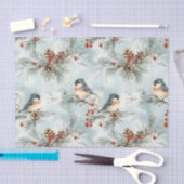 Papier Mousseline Oiseaux d'hiver Motif avec Pinecones et neige (Artisanat)