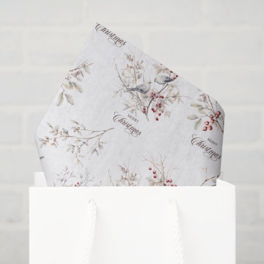 Papier Mousseline Oiseaux d'hiver simples Baies rouges Noël (Sac cadeau)
