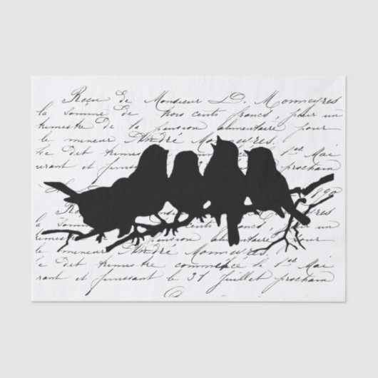 Papier Mousseline Oiseaux en Branche Découpage en silhouette noire F (Recto)