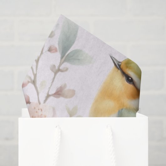Papier Mousseline Oiseaux et fleurs (Sac cadeau)